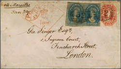 Overland via Marseilles 1868 (Feb 1): Cover from Launceston, Tasmania ...