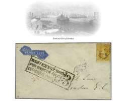 Overland via Brindisi 1870 (Nov 9): Cover with imprinted "Via ...