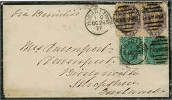 Overland via Brindisi 1877 (Oct 30): Mourning cover from Hobart, ...