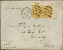 Overland via Brindisi 1878 (Aug 3): Cover from Hobart, Tasmania to ...