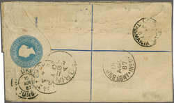 Overland via Brindisi 1887 (July 2): Registered 4 d. postal ...