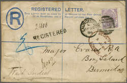 Overland via Naples 1886 (April 29): Registered 4 d. postal ...