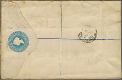 Overland via Naples 1886 (April 29): Registered 4 d. postal ...