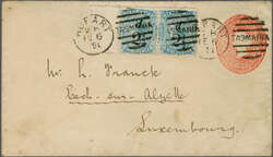 Overland via Naples 1891 (6 February): 1 d. red postal stationery ...