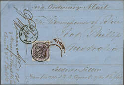 Incoming Mail via the Indian Ocean 1865: India 8 p. purple on white, ...
