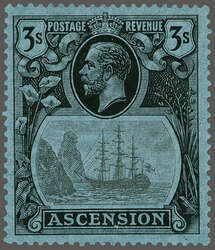 1924/33: 3 s. grey-black & black on blue, wmk. Multiple Script CA, ...