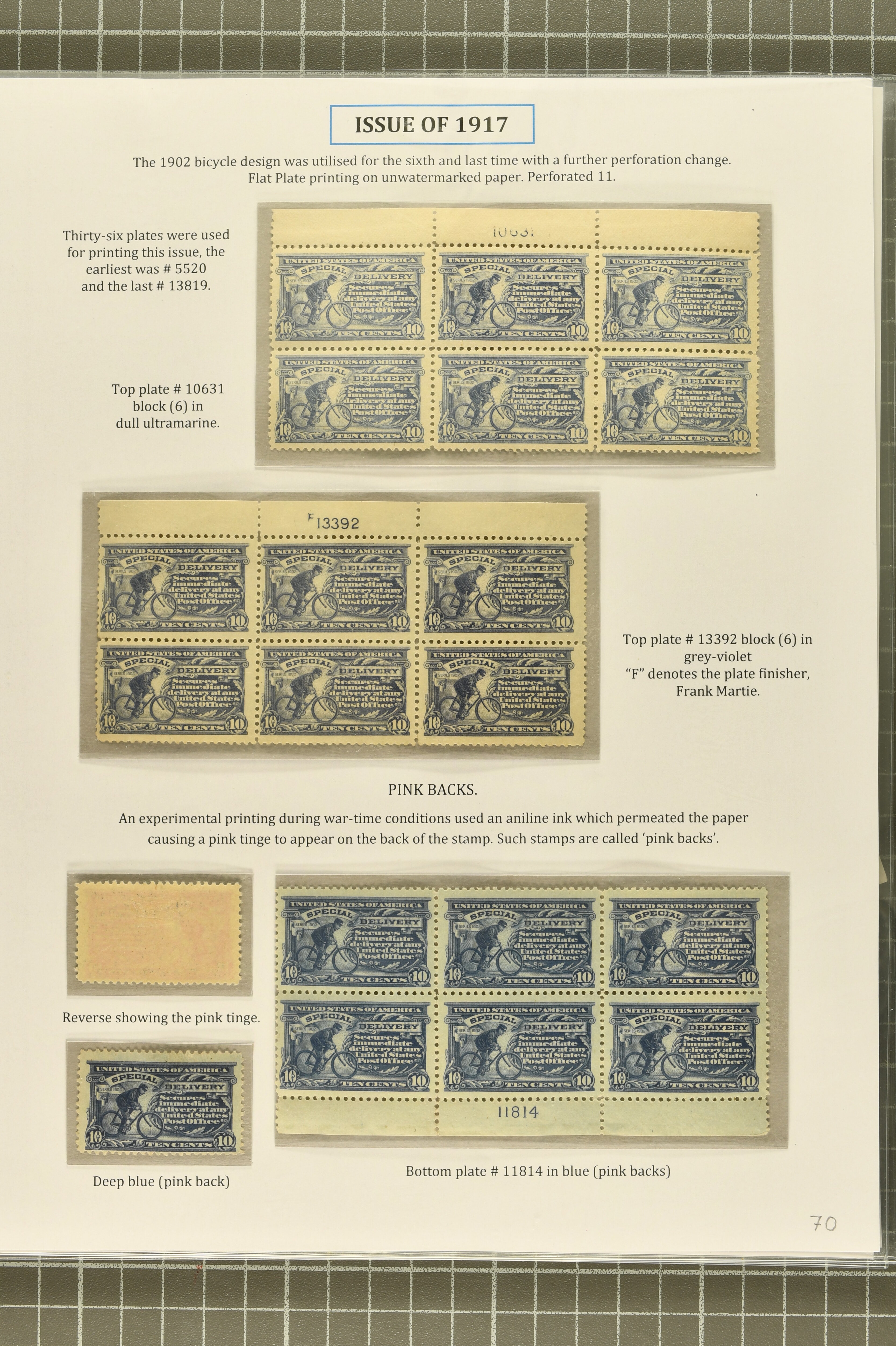 1917: 10 c. Ultramarine Issue 1917: 10 c. ultramarine, plate study, ...