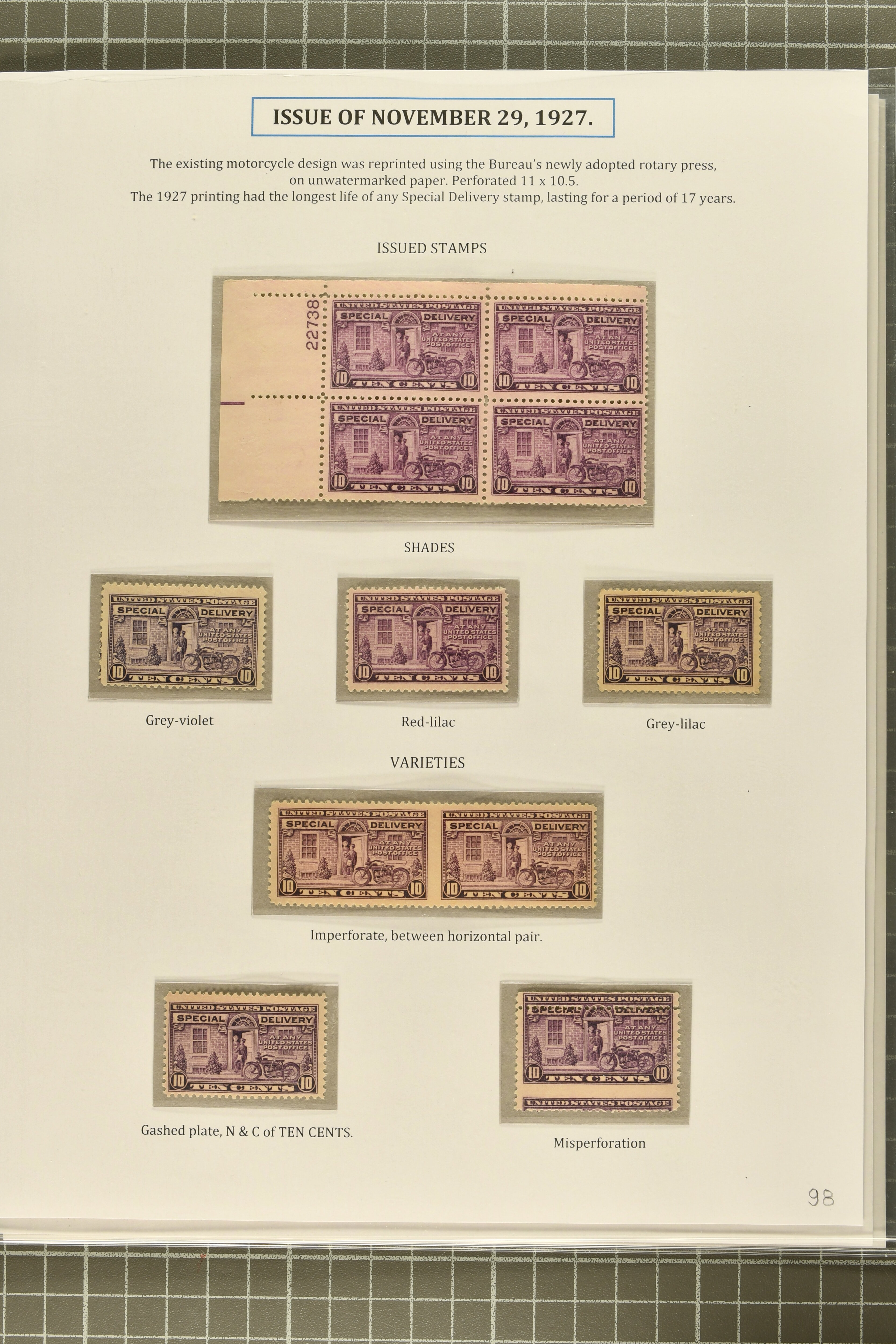 1927 10 c. Gray-Violet Issue 1927: 10 c. grey-violet study of plates, ...