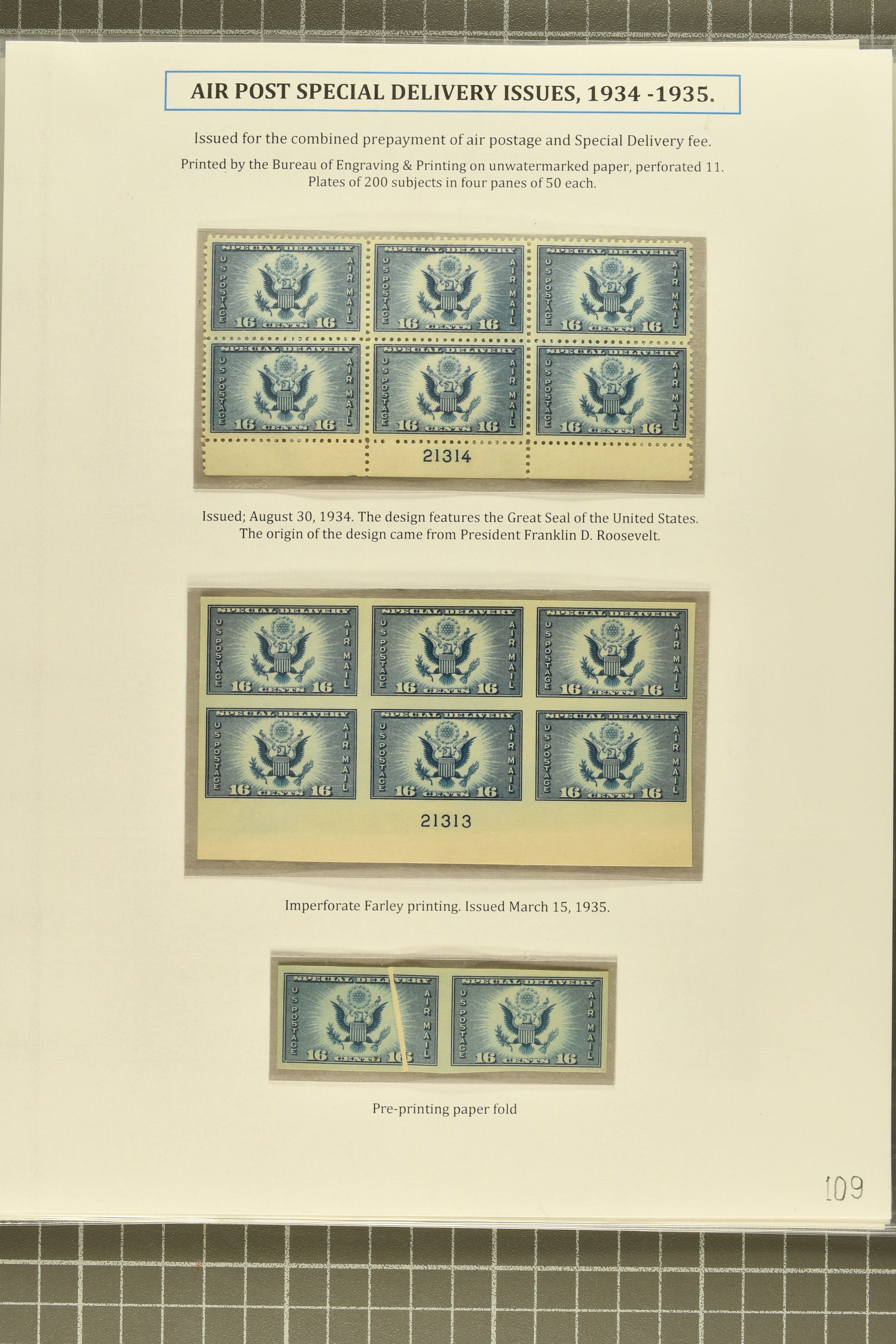 1934-6 Air Mail Special Delivery Issue 1934-6: 16 c. dark blue & 16 c ...