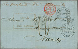 1849: Entire letter from Port Louis to Nantes, endorsed "per Overland ...
