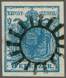 Ungarn, 1850: 9 Kr. blau Type IIIa, farbintensiv und regelmässig ...