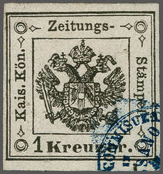 Segnatasse per Giornali / Zeitungsstempelmarke 1858: 1 kr. nero type ...
