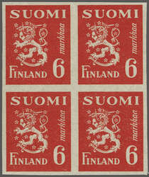 1945: Lion Coat of Arms 5 m.-6m., three imperforated blocks of four, ...