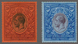1912-21: 20 r. black & purple on red and 20 r. purple & blue on blued ...