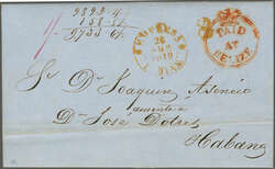 1849 (Aug 10): Prepaid entire letter from Belize to Havana, Cuba with ...