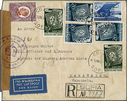 Westbound Mail from Bulgaria 1940 (Aug. 10): Registered envelope from ...