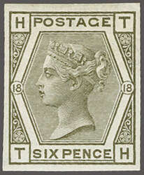 1874/80: 6 d. grey, Plate 18, wmk. Spray, lettered TH, an imperforate ...