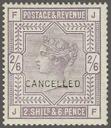 1884: 2 s. 6 d. lilac on white paper, wmk. Anchor, lettered JF, an ...