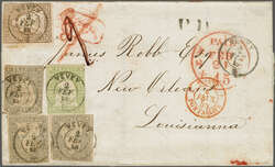 1 Fr. grau (3) in Kombination mit 40 Rp. grünlicholiv und 5 Rp. ...