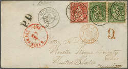 Vereinigte Staaten 1866: 30 Rp. hellzinnober zus. mit 40 Rp. grün ...