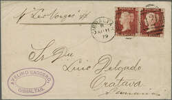 1879 (Aug 11): Cover to Oratava, Canary Islands endorsed "pr "Les ...