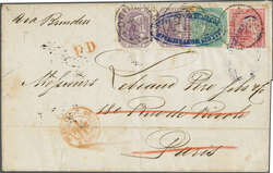 1873 (Jan 10): Entire to Paris, endorsed "Via Brindisi" franked ...