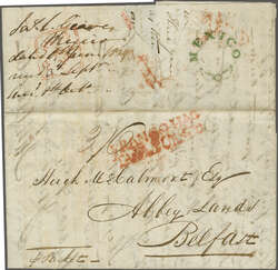 Jamaica transit mail 1829 (June 6): Entire from Mexico to Belfast, ...