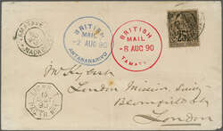 British Mail 1890 (Aug 2): Envelope to London bearing blue "BRITISH ...
