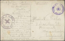 1915 (June 24): Stampless picture postcard to England, from a soldier ...