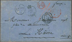 1872 (May 6): Cover to Le Havre bearing fine strike of the rare Crown ...
