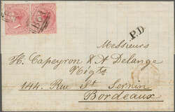 Mauritius used in Seychelles, 1874 (April 8): Folded cover to ...