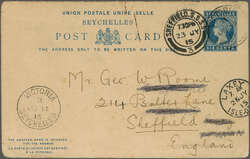 1915 (July 14): 6 c. blue postal stationery card, the outward section ...