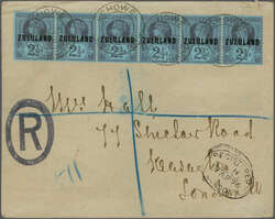 1896 (March 25): Envelope registered from The Treasury, Eshowe to ...