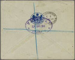 1896 (March 25): Envelope registered from The Treasury, Eshowe to ...