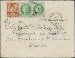French Guyana 1878 (Jan 27): Envelope to Paris bearing mixed issue ...