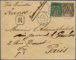 French India 1901 (July 30): Registered envelope to Paris franked ...