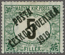 1919: Hungary Postage Due 5 f. deep green & black, overprint G in ...