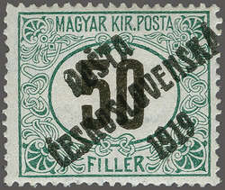 1919: Hungary Postage Due 50 f. deep green & black, overprint G in ...