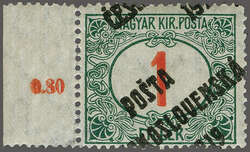 1919: Hungary Postage Due 1 f. deep green & red, overprint G in black ...