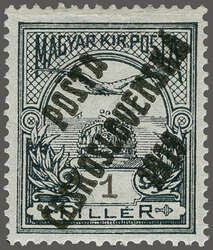 1919: Hungary Turul 1 f. greyish-black, overprint F in black, Type I, ...