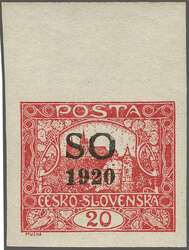 East Silesia 1920: Hradcany 20 h. carmine, imperforate, overprinted ...