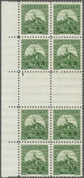 1933 (June 20): Nitra 50 h. green, two unused blocks of four, each ...