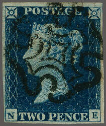 1840: 2 d. deep full blue, plate 1, lettered NE, a used example in a ...