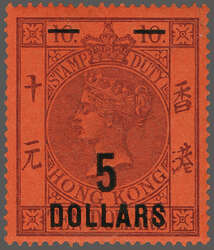 1891 (Jan 1): Postal Fiscal $ 5. in black on $ 10 purple on red, wmk. ...
