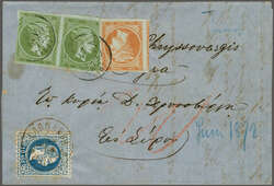 Cyprus 1872 (Jan 19): Cover from Larnaca to Syra bearing 1867 Coarse ...