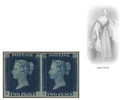 1840: 2 d. blue, plate 1, lettered NI-NJ, an unused horizontal pair ...