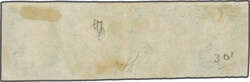 1840: 2 d. blue, plate 1, lettered OI-OL, a used horizontal strip of ...