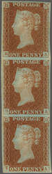 1841: 1 d. red-brown on blued, lettered RA/TA, an unused vertical ...