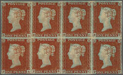 1841: 1 d. red-brown on blued, lettered EA-ED / FA-FD, an unused ...