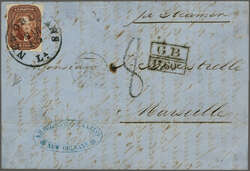 1856: Jefferson 5 c. red-brown, Type I, imperforate, a fine example ...